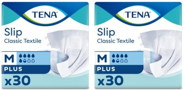 Tena Slip Classic Tekstil 5,5 damla Orta Boy Medium Belbantlı Hasta Bezi 30lu 2 paket / 60 adet