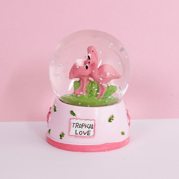 Sevimli Flamingolar Işıklı Kar Küresi / Pembe 65sz - 2