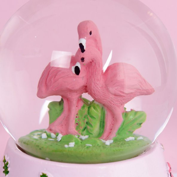 Sevimli Flamingolar Işıklı Kar Küresi / Pembe 65sz - 3