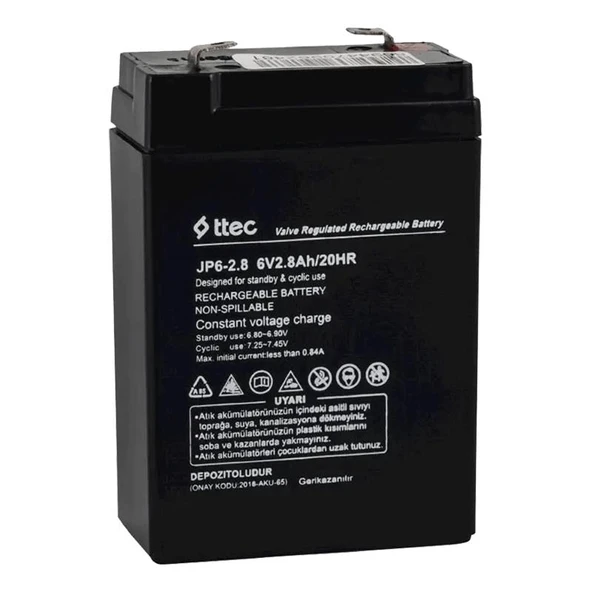 Ttech 6 Volt - 2.8 Amper Dik Akü 66 X 33 X 97 mm ürün görseli 1