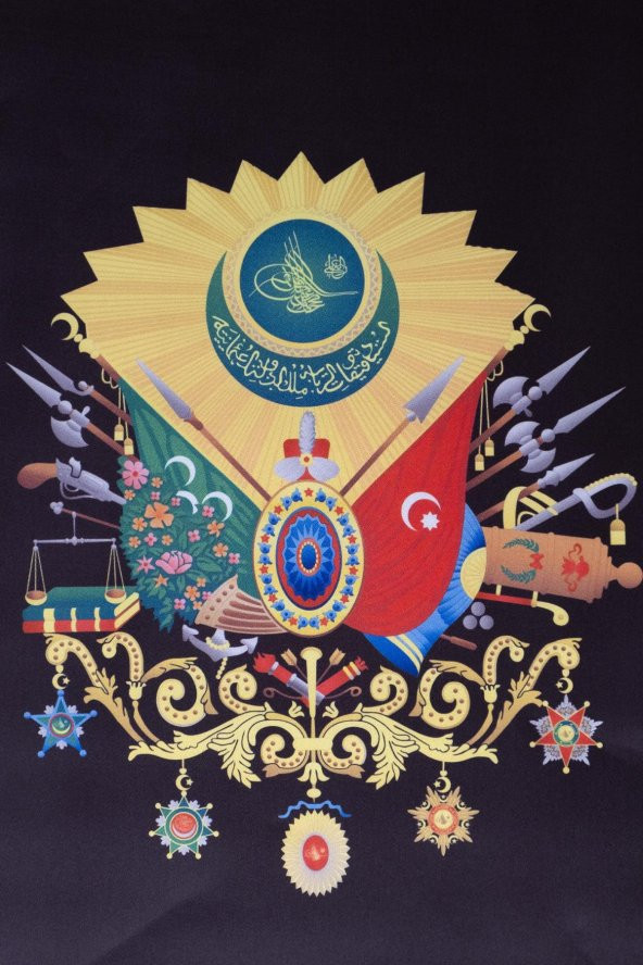 Osmanlı Tuğrası Masa Bayrağı Saten Kumaş Dijital Baskı 15x22,5 cm