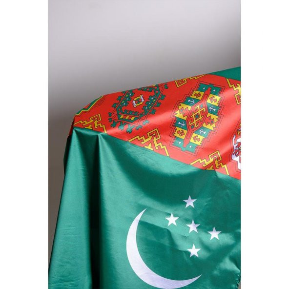 Türkmenistan Milli Gönder Bayrağı Raşel Kumaş Dijital Baskı - 3