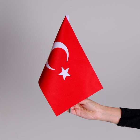 Türkiye Milli Elde Sallama Bayrağı Alpaka Kumaş Kenarları Sıcak Kesim 10 Adet - 2