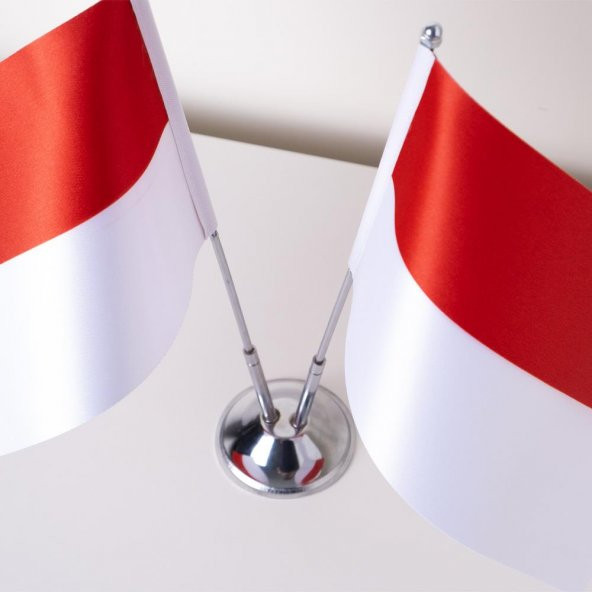 Endonezya 2li Masa Bayrağı Saten Kumaş Dijital Baskı 15x22,5 cm ürün görseli 1