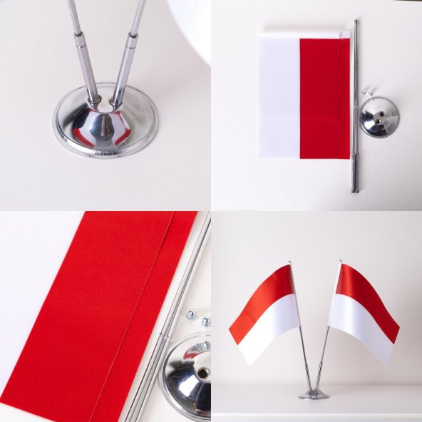 Endonezya 2li Masa Bayrağı Saten Kumaş Dijital Baskı 15x22,5 cm - Resim 2