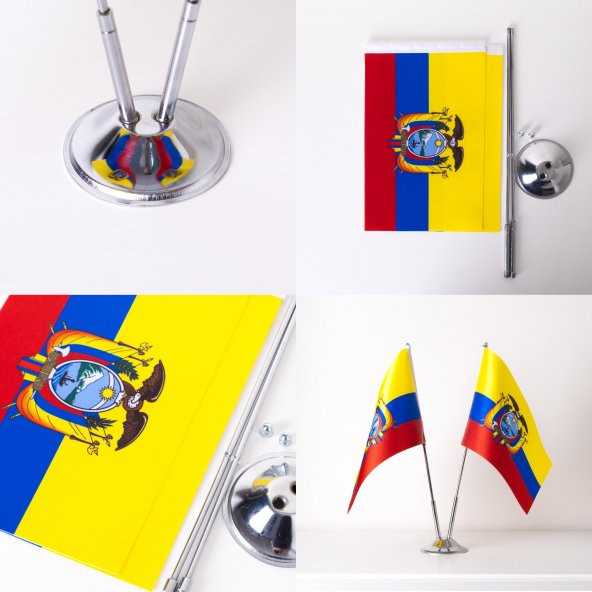 Ekvador 2li Masa Bayrağı Saten Kumaş Dijital Baskı 15x22,5 cm - 4