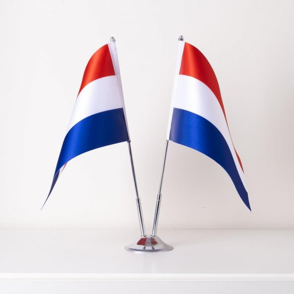 Hollanda 2li Masa Bayrağı Saten Kumaş Dijital Baskı 15x22,5 cm
