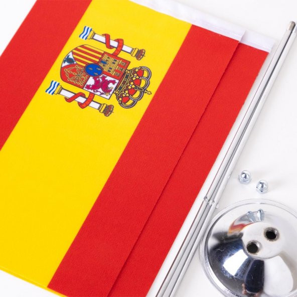 İspanya 2li Masa Bayrağı Saten Kumaş Dijital Baskı 15x22,5 cm - 2