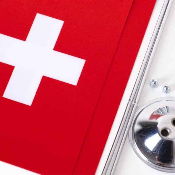 İsviçre 2li Masa Bayrağı Saten Kumaş Dijital Baskı 15x22,5 cm - 2