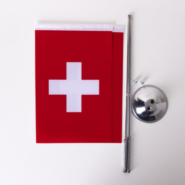 İsviçre 2li Masa Bayrağı Saten Kumaş Dijital Baskı 15x22,5 cm - 5