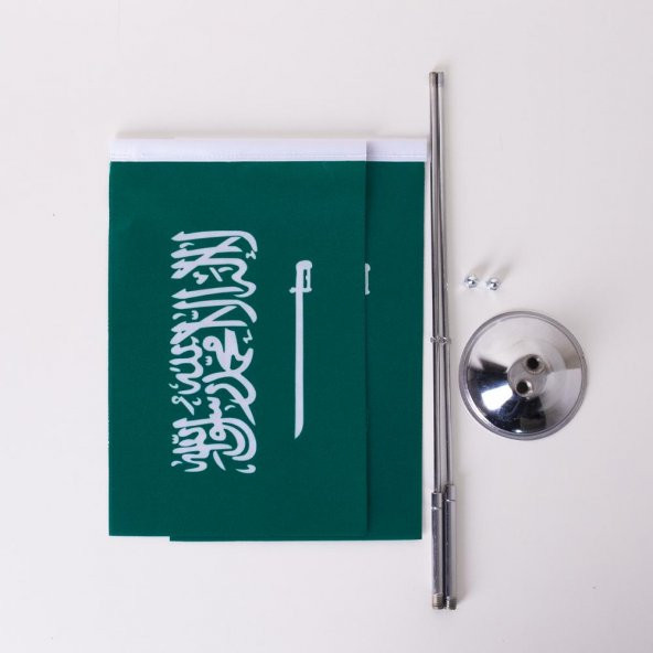 Suudi Arabistan 2li Masa Bayrağı Saten Kumaş Dijital Baskı 15x22,5 cm - 5