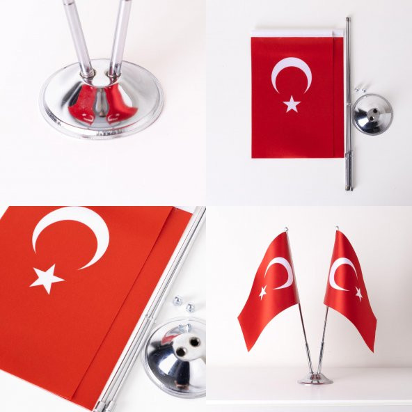 Türkiye 2li Masa Bayrağı Saten Kumaş Dijital Baskı 15x22,5 cm - 4