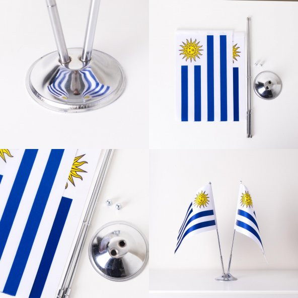 Uruguay 2li Masa Bayrağı Saten Kumaş Dijital Baskı 15x22,5 cm - 4