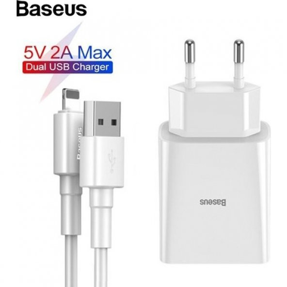 Baseus Speed Mini Dual USB Çıkışlı 10.5W Hızlı Şarj Cihazı + Lightning Şarj Kablosu TZCCFS-R02 - Resim 2