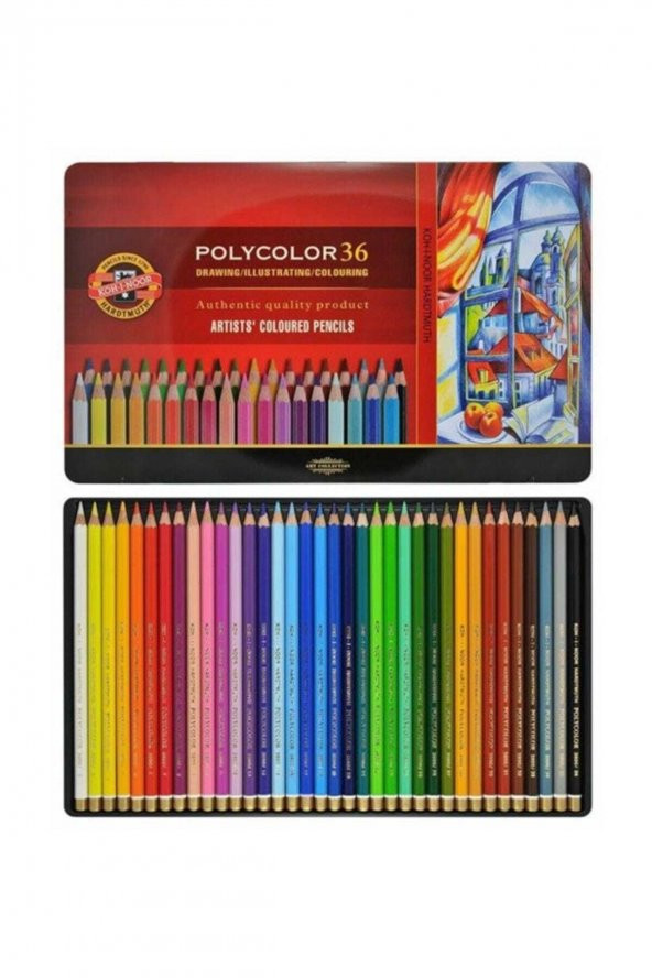 Koh-i Noor Polycolor Artist Kuru Boya Kalemi 36 Renk Metal Kutu ürün görseli 1