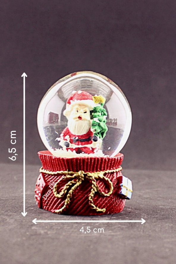 Yeni Yıl Noel Baba ve Çam Ağacı Temalı Mini Boy Kar Küresi 6,5 cm
