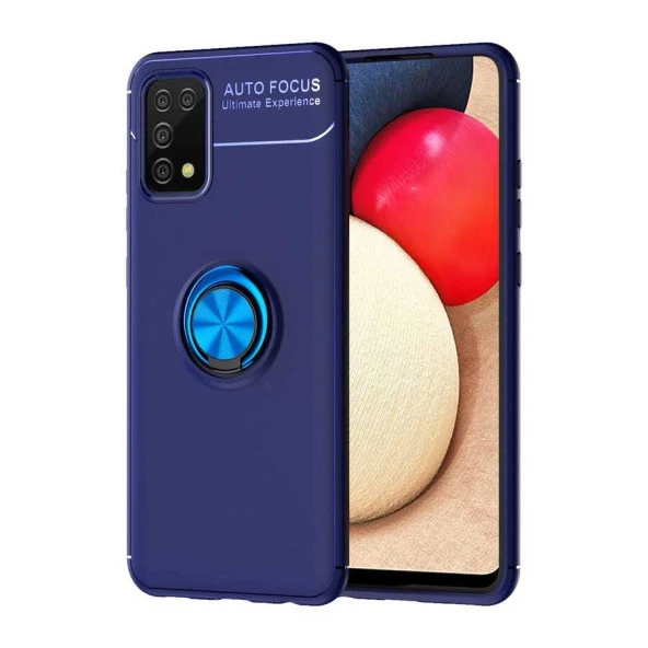 Samsung Galaxy A02S Kılıf Zore Ravel  Yüzüklü Silikon Kapak  Mavi