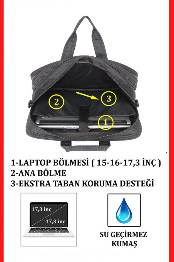 TANSQUEEN 17,3 Inç Körüklü Notebook Evrak Çantası Darbe Emici Koruma Su Geçirmez Kumaş Omuz Askılı - 6