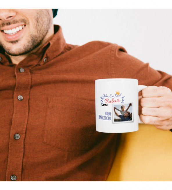 Kişiye Özel Babalar Günü Kral Babam Fotoğraf Baskılı Kupa Bardak HK2700 ürün görseli 1