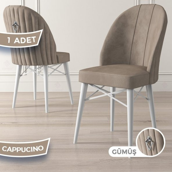 Ritim Serisi 1 Adet Mutfak Sandalyesi Babyface Kumaş Beyaz Gürgen Ayaklı Gümüş Halkalı Sandalye
