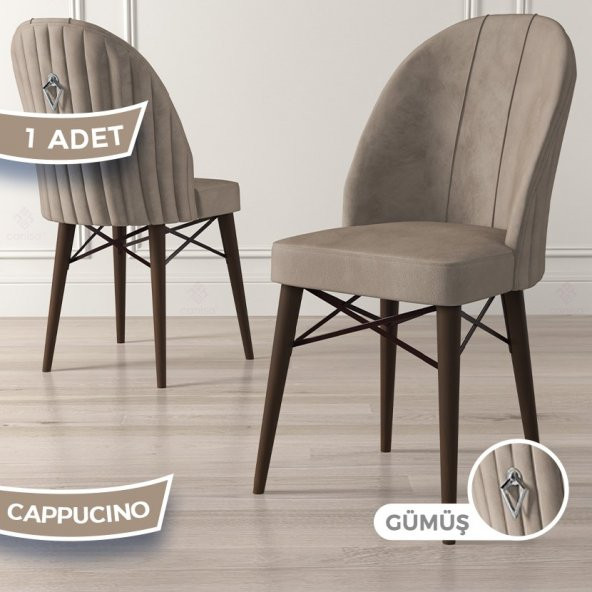 Ritim Serisi 1 Adet Mutfak Sandalyesi Babyface Kumaş Ceviz Gürgen Ayaklı Gümüş Halkalı Sandalye