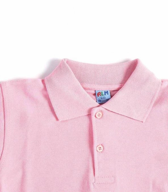 Pembe Kısa Kol Düz Yakalı 6-16 Yaş Çocuk Okul Lakos Tişört T-shirt - 80238-Pembe - 2