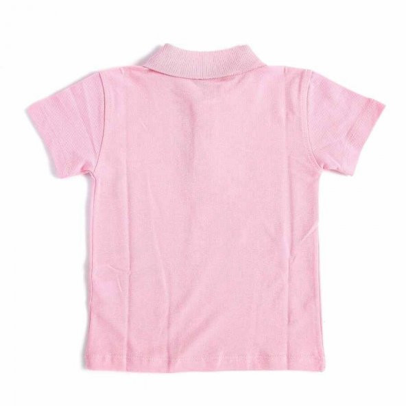 Pembe Kısa Kol Düz Yakalı 6-16 Yaş Çocuk Okul Lakos Tişört T-shirt - 80238-Pembe - 3