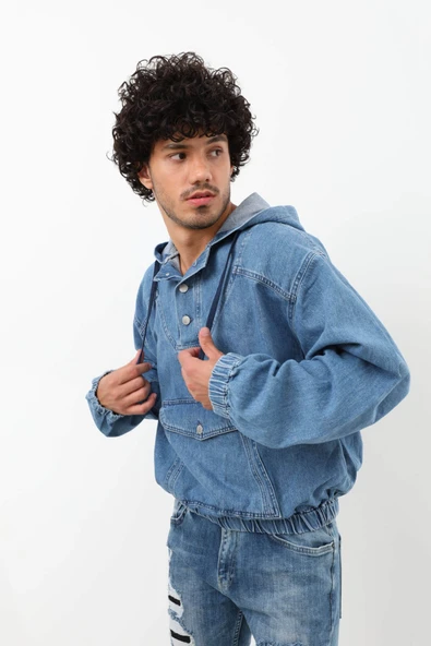Erkek Jean Sweatshirt Mavi - 3
