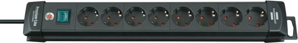 Brennenstuhl Premium-Line Uzatma Soketi 8 Soketli Priz Siyah 3m H05VV-F 3G1,5