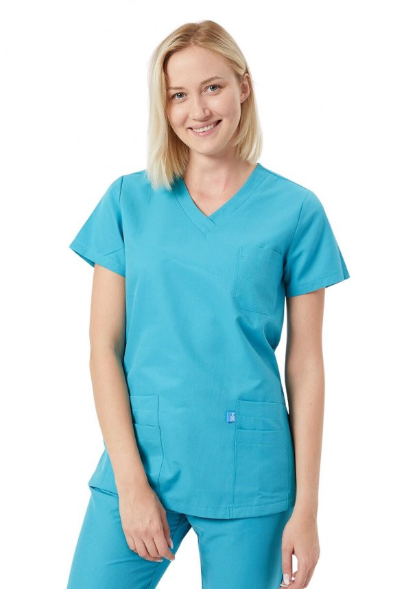 BASIC- Kadın Koton Turkuaz Üniforma Üst ürün görseli