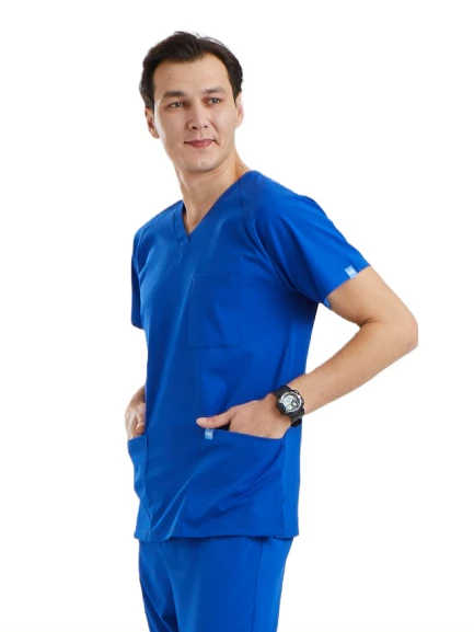 BASIC- Erkek Likralı Royal Mavi Üniforma Üst - Resim 2