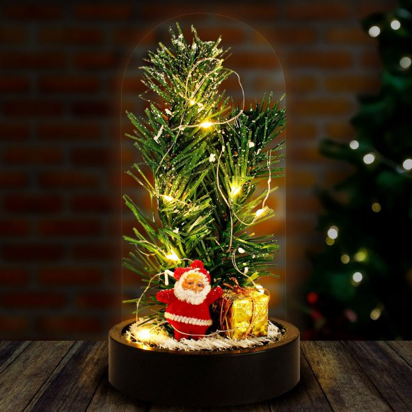 Yılbaşı Noel Baba ve Çam Ağacı Led Işıklı Fanus Yeni Yıl Hediyesi