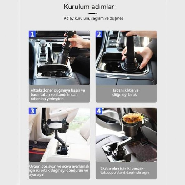 Coofbe Araç İçi Telefon Tutucu Araç İçi Bardaklık Yeri Yemek Sehpası Araç Bardak Tutucu Dual Bardak - 5