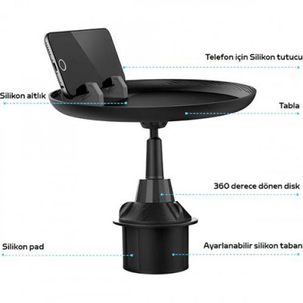 Coofbe Araç İçi Telefon Tutucu Ve Araç Yemek Masası Araç Bardak Yeri İçin Yemek Eşya Masası Sehpası - 2