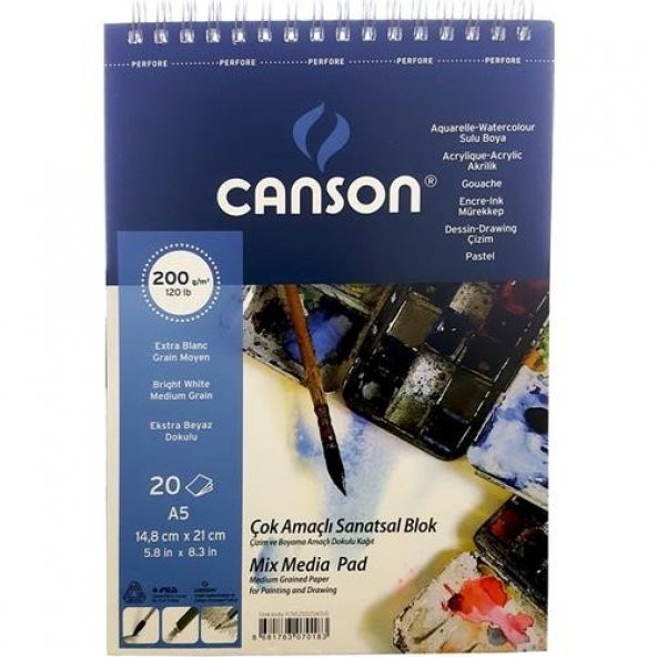 Canson Çok Amaçlı Sanatsal Blok A5 200 Gr 20 Yaprak