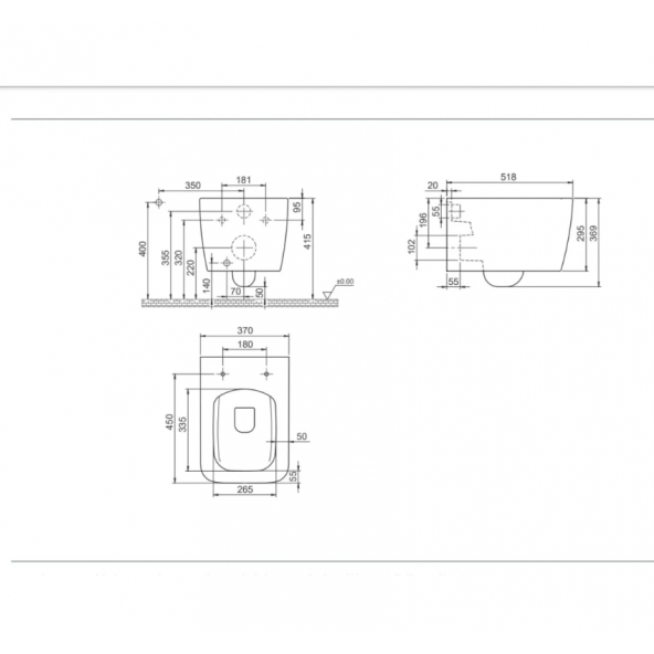 Turkuaz Hera Kanalsız Asma Klozet ve Yavaş Kapak - 7