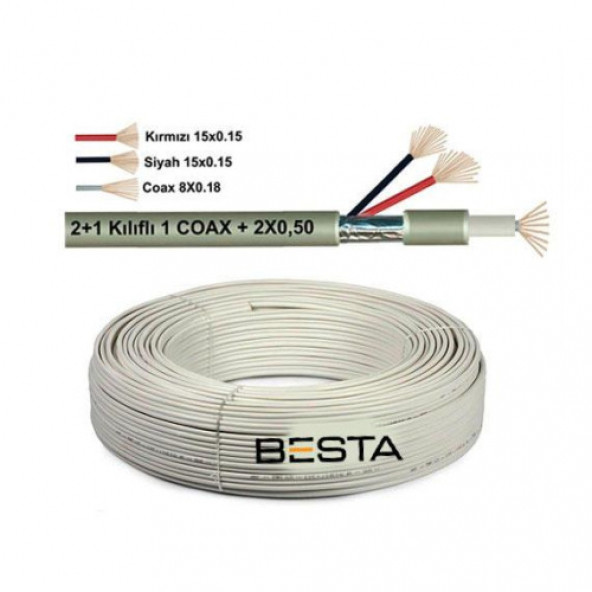 Besta 100 Metre 2+1 0,50 CCTV Kamera Kablosu KD-1393