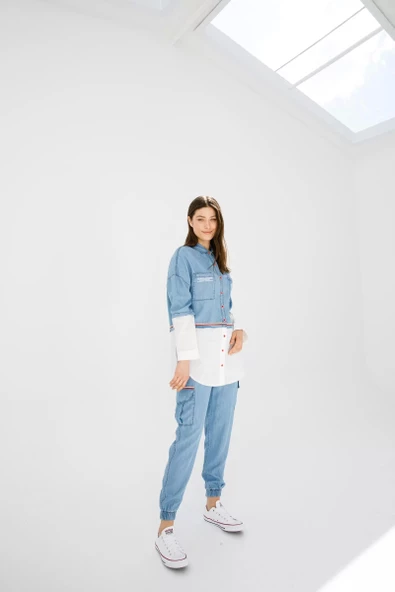 PANTOLON TUNİK TENCEL TAKIM - Lyocell Buz Mavi - 2