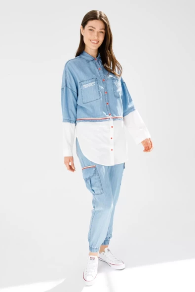 PANTOLON TUNİK TENCEL TAKIM - Lyocell Buz Mavi