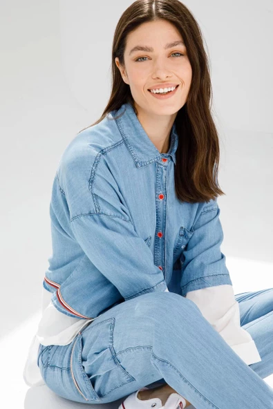 PANTOLON TUNİK TENCEL TAKIM - Lyocell Buz Mavi - 7