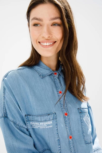 PANTOLON TUNİK TENCEL TAKIM - Lyocell Buz Mavi - 8