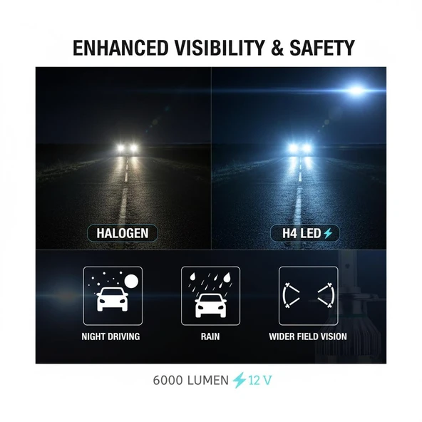 Space 12V H4 Buz Mavisi Led Far Ampulü (3000LM) - Resim 3