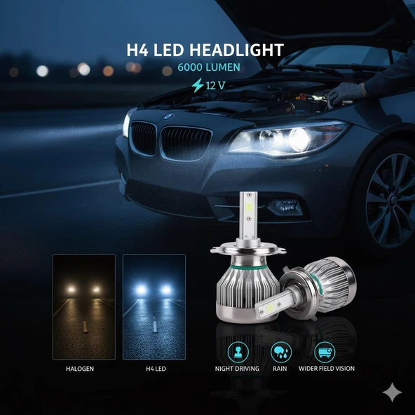 Space 12V H4 Buz Mavisi Led Far Ampulü (3000LM) ürün görseli 1