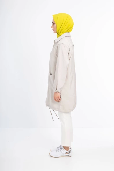 Dokuma Fermuarlı Ceket - Taş - 2