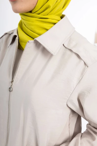 Dokuma Fermuarlı Ceket - Taş - 7