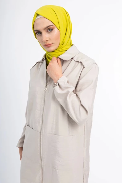 Dokuma Fermuarlı Ceket - Taş - 6