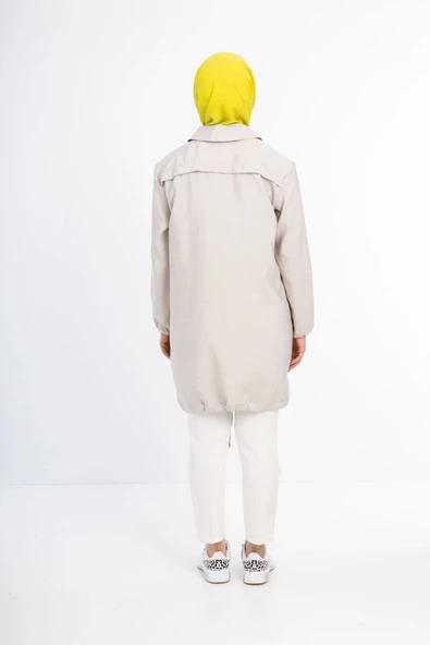 Dokuma Fermuarlı Ceket - Taş - 3