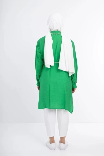 YAKA TAŞ DETAYLI TUNİK - Benetton Yeşil - 3