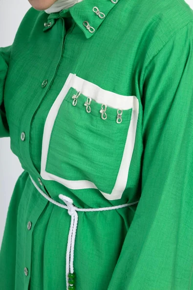 YAKA TAŞ DETAYLI TUNİK - Benetton Yeşil - 8