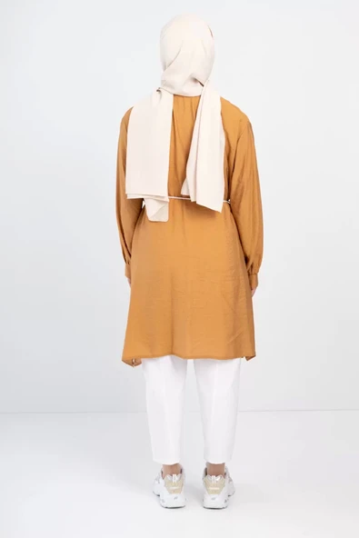 YAKA TAŞ DETAYLI TUNİK - Camel - 3